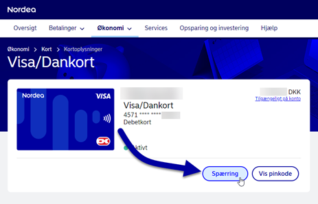 Spærring af kort - netbank 2